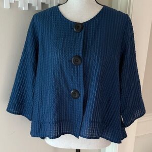 Jason Blue Textured Large Button Swing Jacket Blouse Women's XS